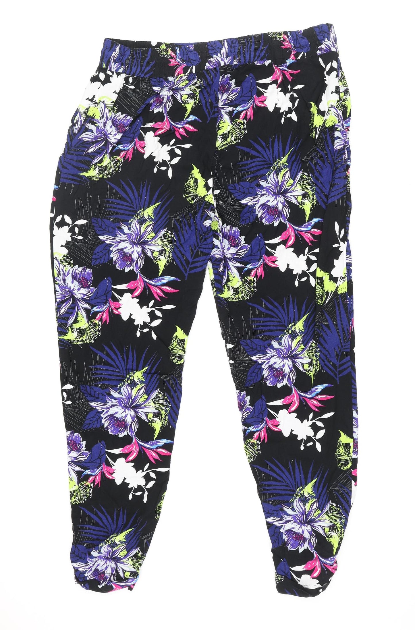 Dorothy Perkins Womens Multicoloured Geometric Viscose Trousers Size 16 L30 in Regular Drawstring - Plant Print