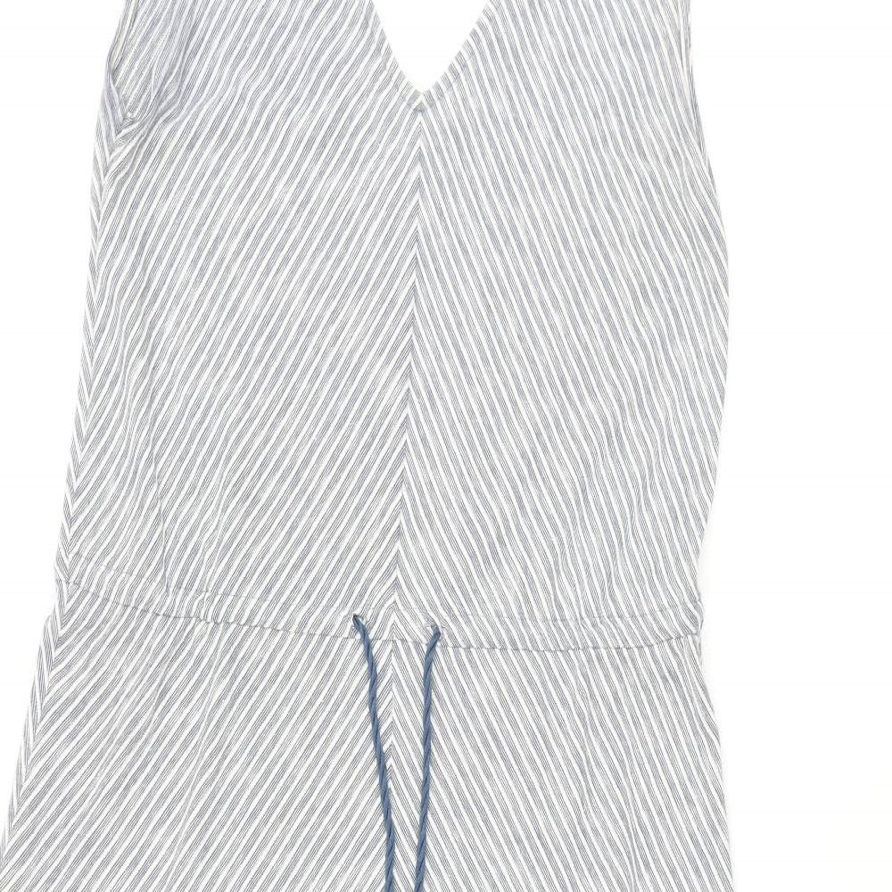 Esprit Womens Blue Striped Cotton Shift Size L V-Neck Pullover - Drawstring Waist