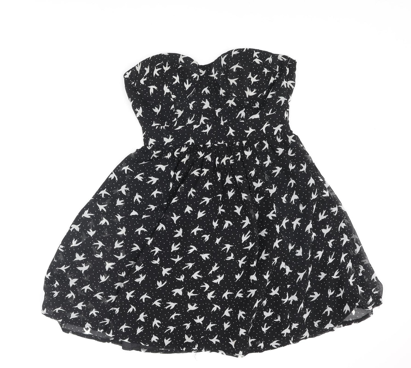 Miso Womens Black Geometric Polyester Fit & Flare Size 12 Sweetheart Zip - Bird Print
