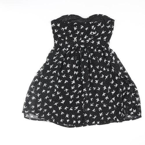 Miso Womens Black Geometric Polyester Fit & Flare Size 12 Sweetheart Zip - Bird Print