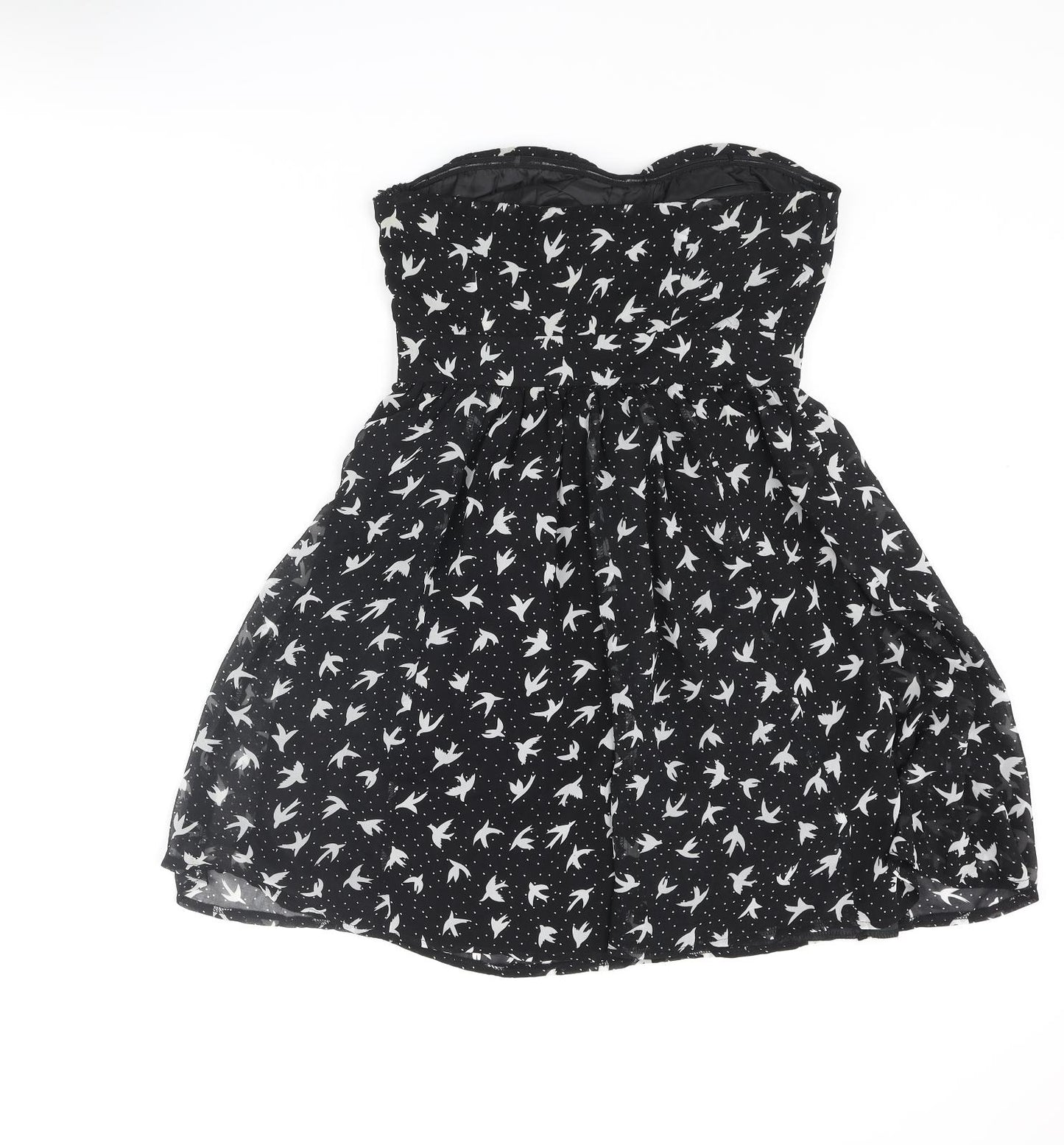 Miso Womens Black Geometric Polyester Fit & Flare Size 12 Sweetheart Zip - Bird Print