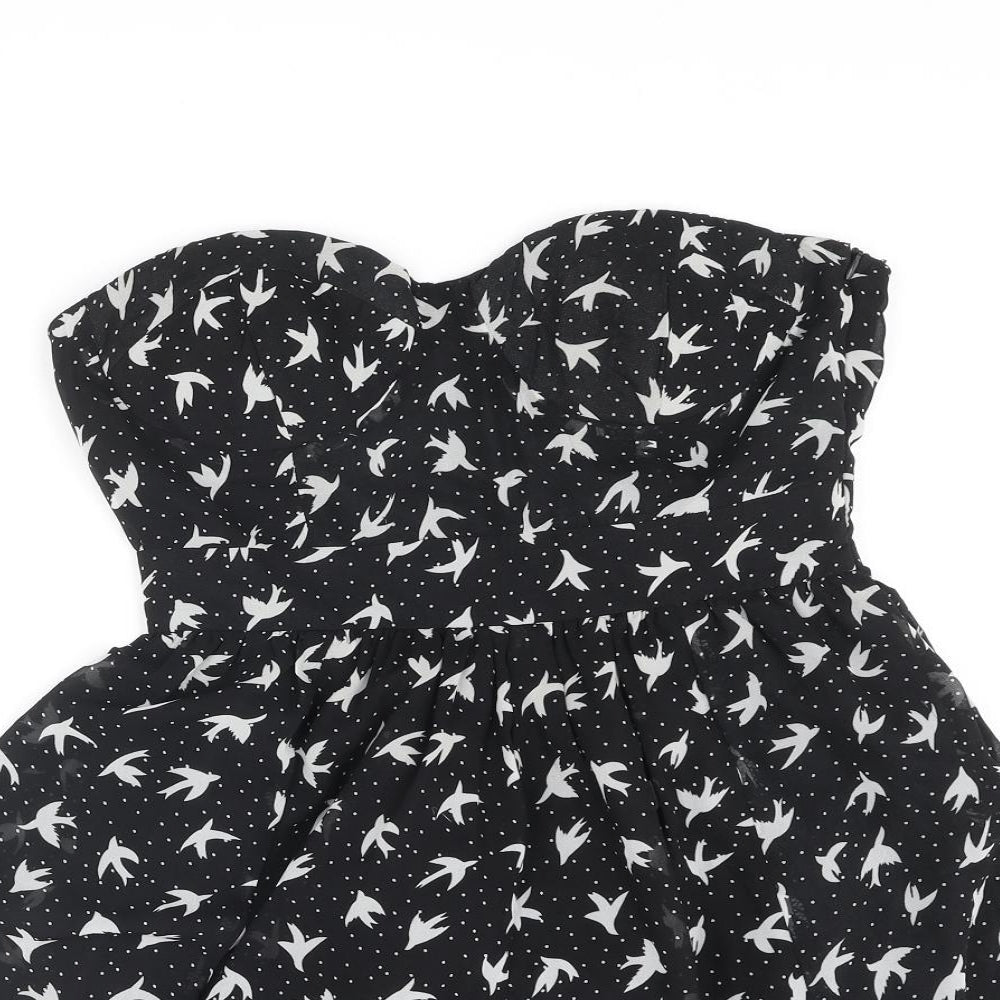 Miso Womens Black Geometric Polyester Fit & Flare Size 12 Sweetheart Zip - Bird Print