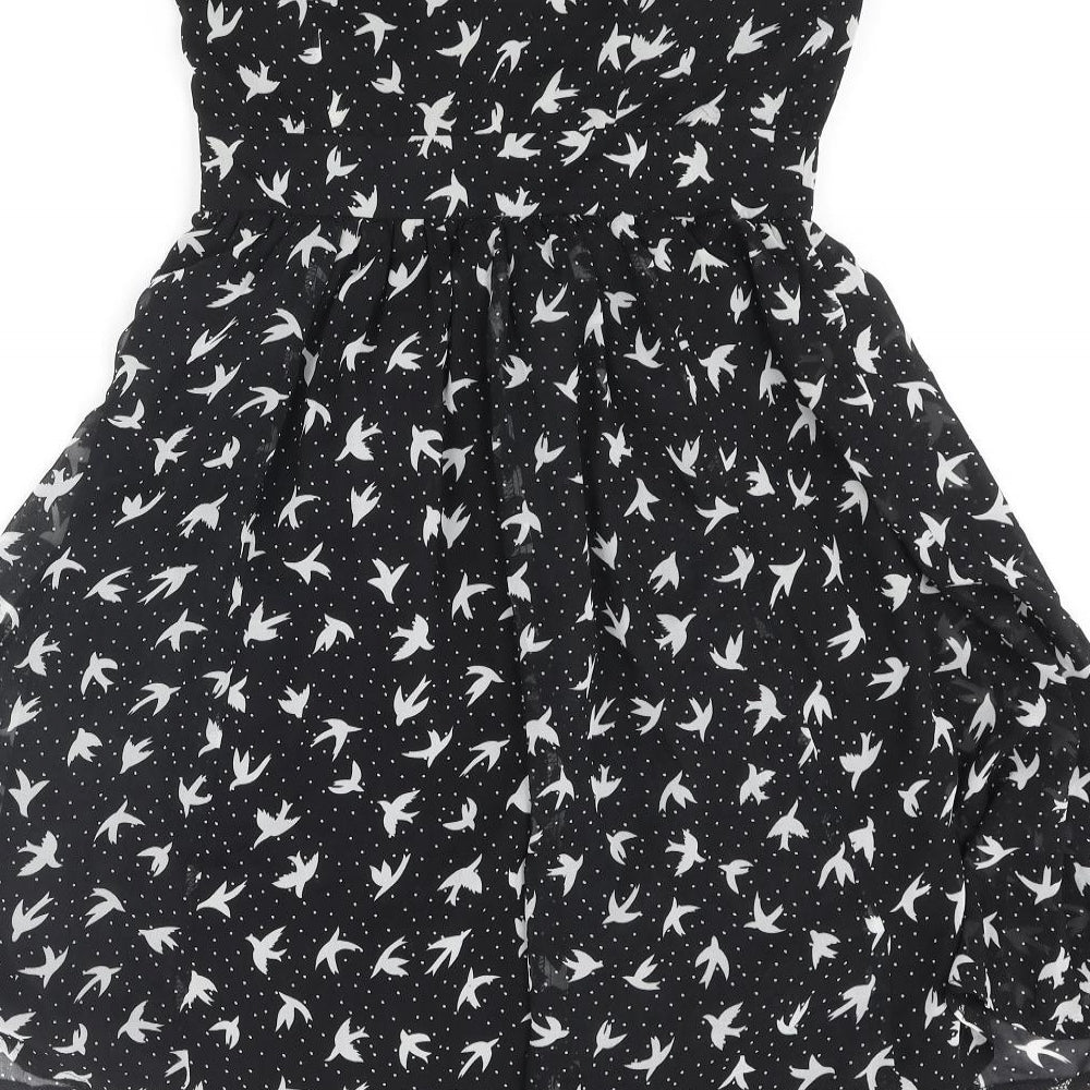 Miso Womens Black Geometric Polyester Fit & Flare Size 12 Sweetheart Zip - Bird Print