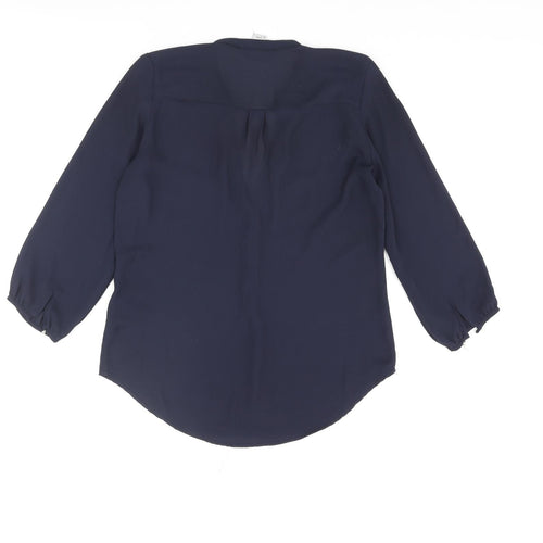 H&M Womens Blue Polyester Basic Blouse Size 6 V-Neck