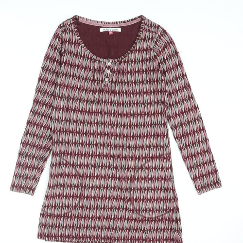 Mudd & Water Womens Purple Geometric Cotton Mini Size 8 Henley Button - Pocket