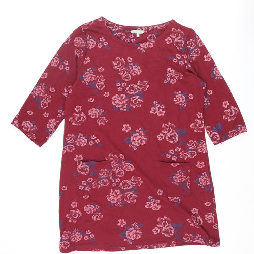 Pebble Bay Womens Red Floral Polyester Shift Size 16 Round Neck Pullover - Pocket