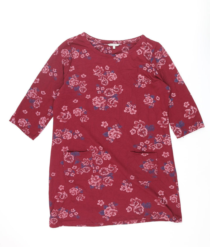 Pebble Bay Womens Red Floral Polyester Shift Size 16 Round Neck Pullover - Pocket