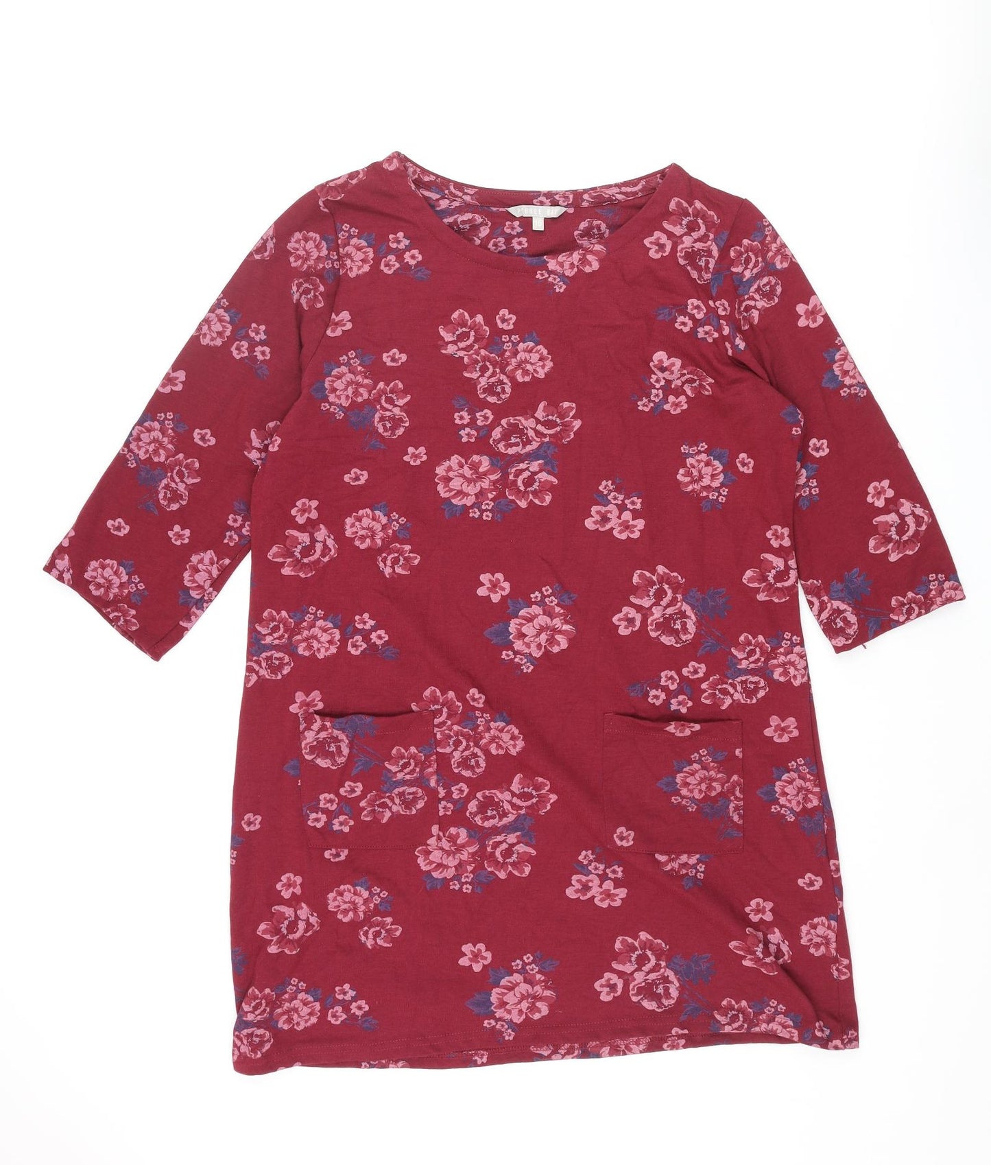 Pebble Bay Womens Red Floral Polyester Shift Size 16 Round Neck Pullover - Pocket