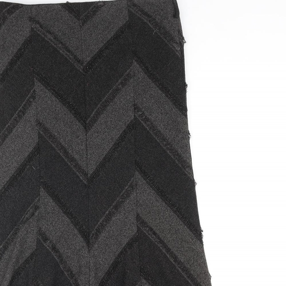 Principles Womens Grey Geometric Polyester Maxi Skirt Size 10 Zip - Zig Zag Fray
