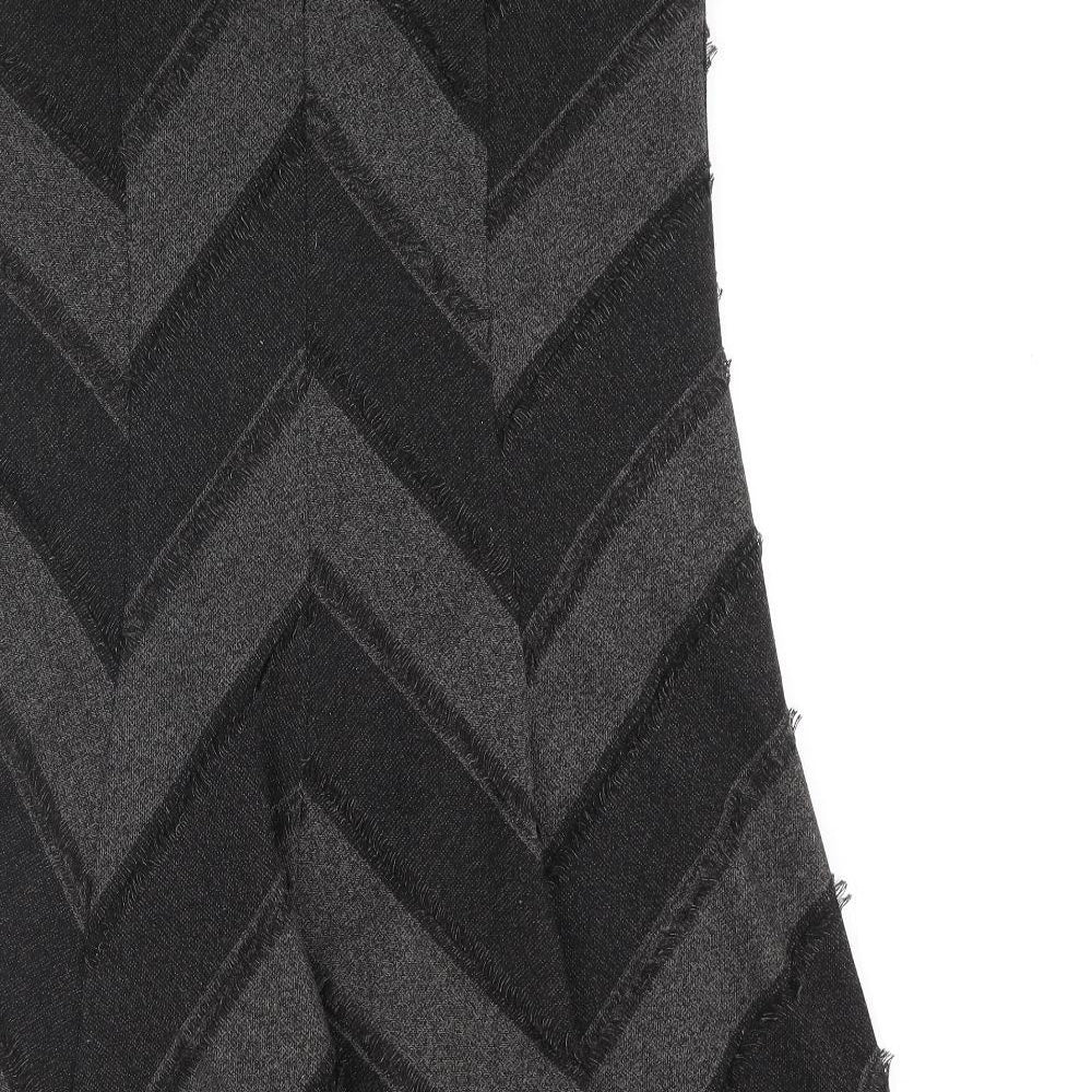 Principles Womens Grey Geometric Polyester Maxi Skirt Size 10 Zip - Zig Zag Fray