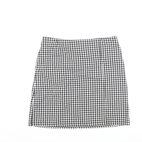 Topshop Womens Black Check Viscose Mini Skirt Size 10 - Front Slit