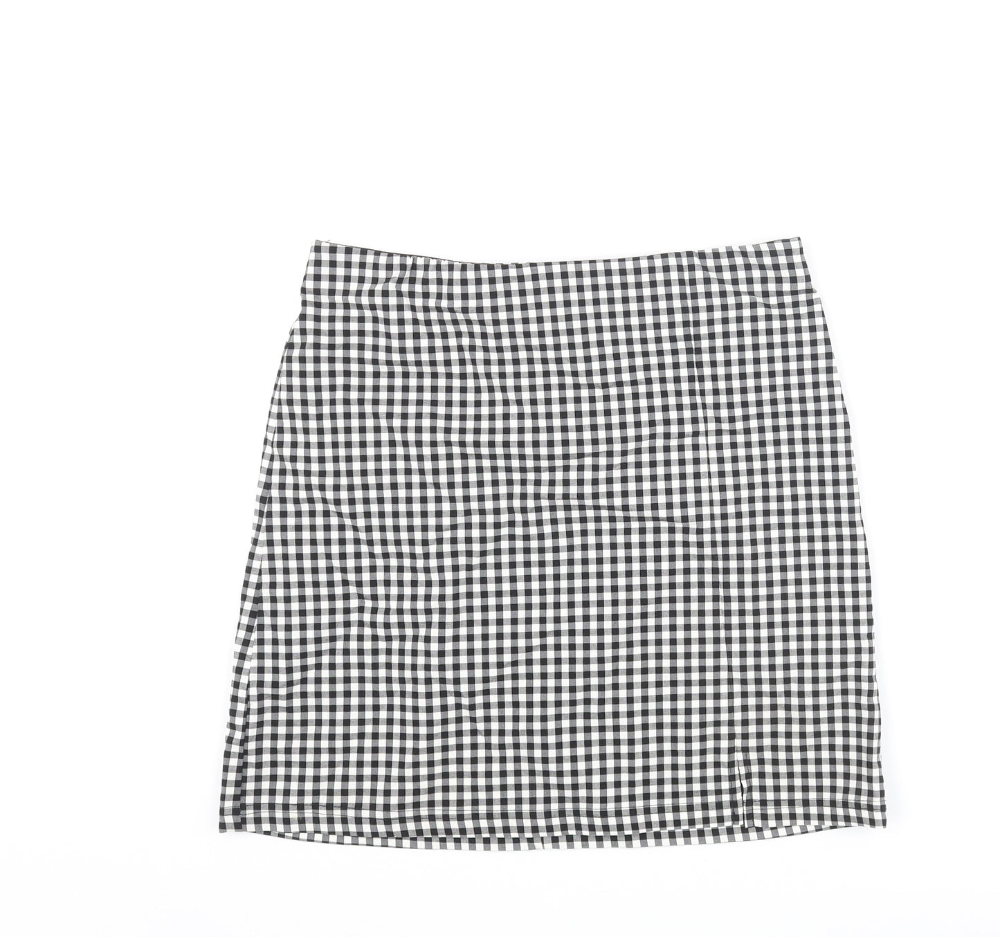 Topshop Womens Black Check Viscose Mini Skirt Size 10 - Front Slit