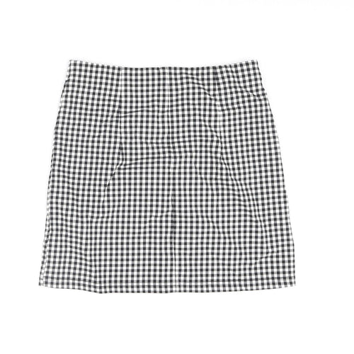 Topshop Womens Black Check Viscose Mini Skirt Size 10 - Front Slit