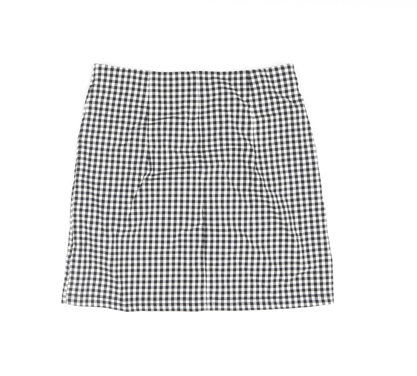 Topshop Womens Black Check Viscose Mini Skirt Size 10 - Front Slit