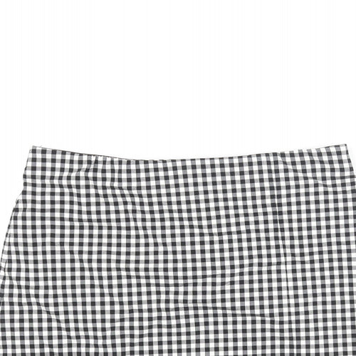 Topshop Womens Black Check Viscose Mini Skirt Size 10 - Front Slit