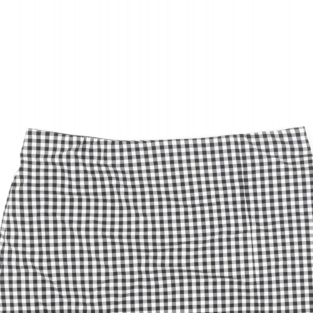 Topshop Womens Black Check Viscose Mini Skirt Size 10 - Front Slit