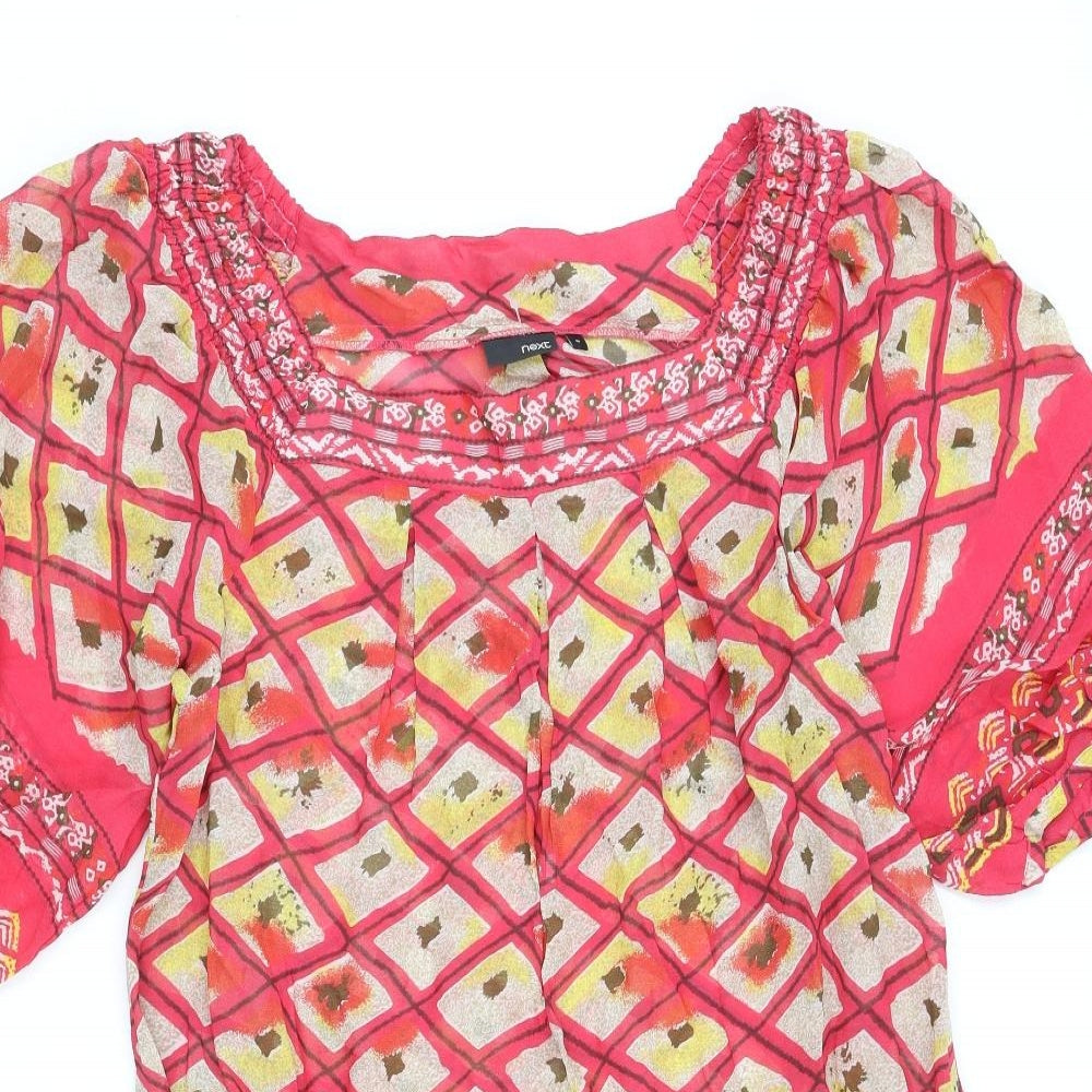 NEXT Womens Multicoloured Geometric Viscose Shift Size 10 Square Neck Pullover - Drawstring