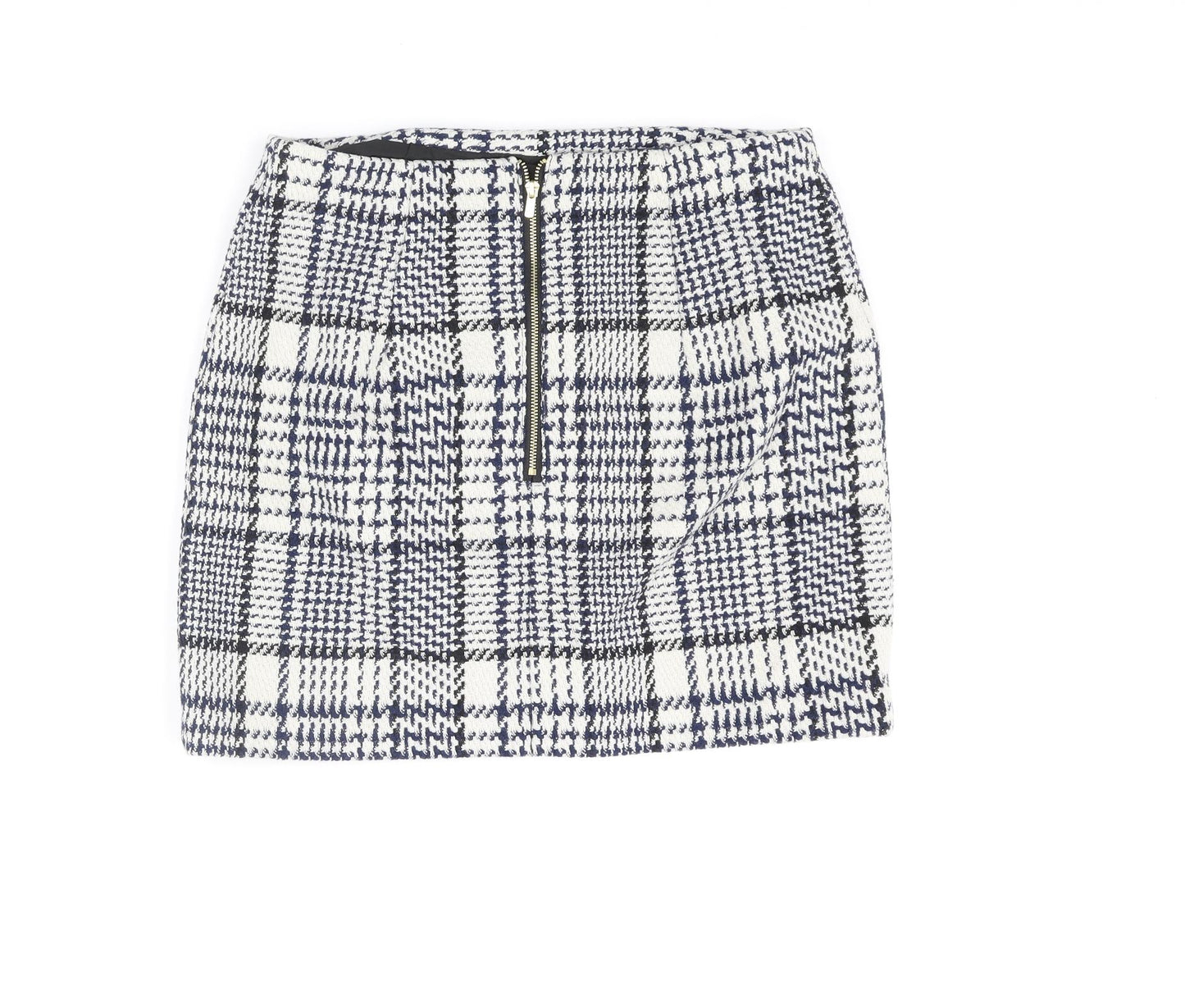 H&M Womens Multicoloured Check Polyester Mini Skirt Size 12 Zip