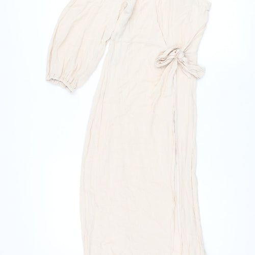 Missguided Womens Pink Viscose Maxi Size 8 One Shoulder Zip - Knot High Slit