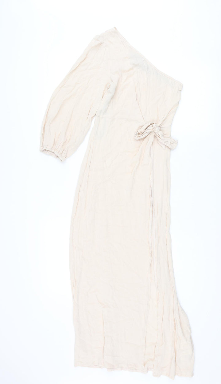 Missguided Womens Pink Viscose Maxi Size 8 One Shoulder Zip - Knot High Slit