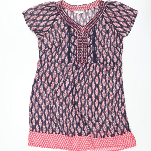 RJR.John Rocha Womens Multicoloured Geometric Polyester Shift Size 14 V-Neck Pullover - Sequin Neck