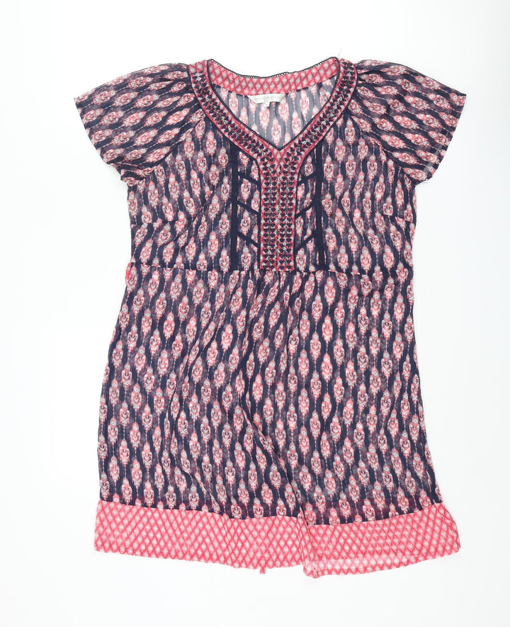 RJR.John Rocha Womens Multicoloured Geometric Polyester Shift Size 14 V-Neck Pullover - Sequin Neck