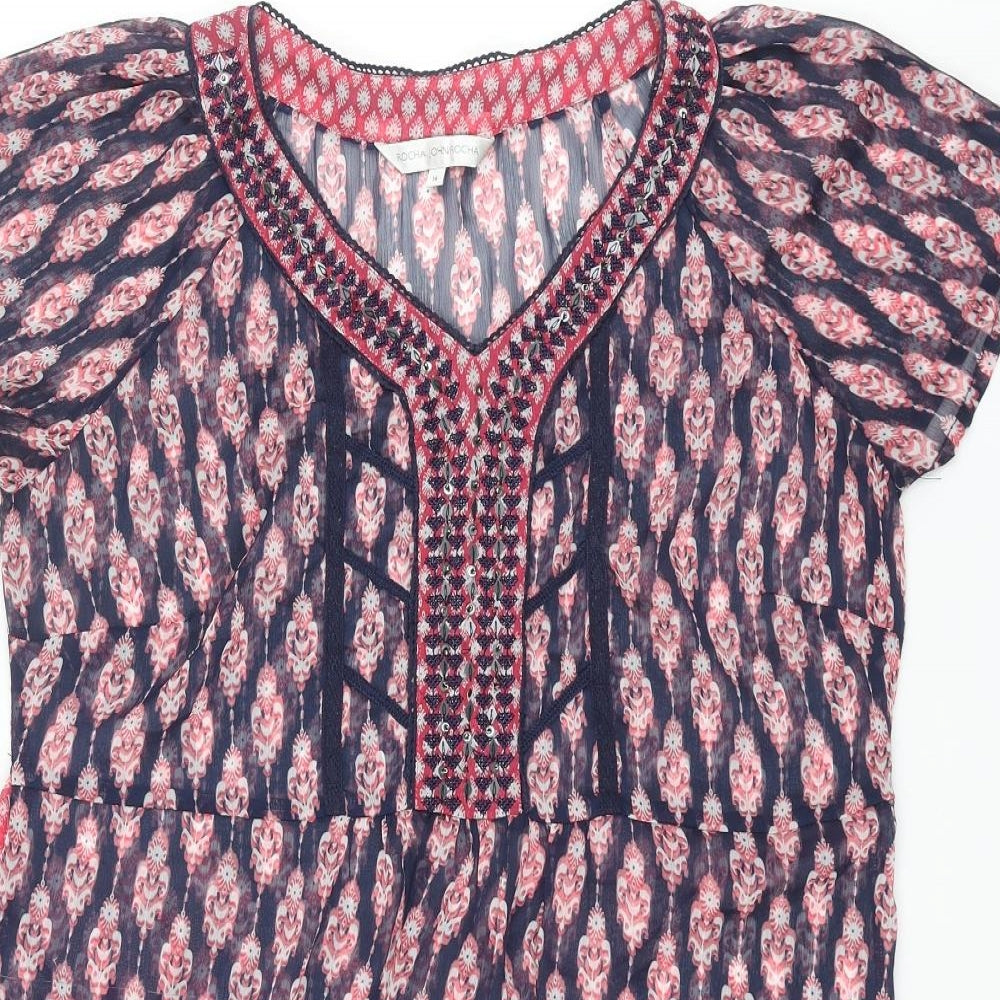 RJR.John Rocha Womens Multicoloured Geometric Polyester Shift Size 14 V-Neck Pullover - Sequin Neck