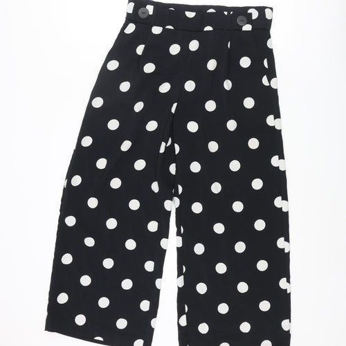 Zara Womens Black Polka Dot Polyester Cropped Trousers Size S L23 in Regular - Culotte Button