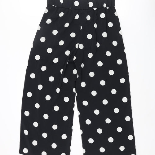 Zara Womens Black Polka Dot Polyester Cropped Trousers Size S L23 in Regular - Culotte Button