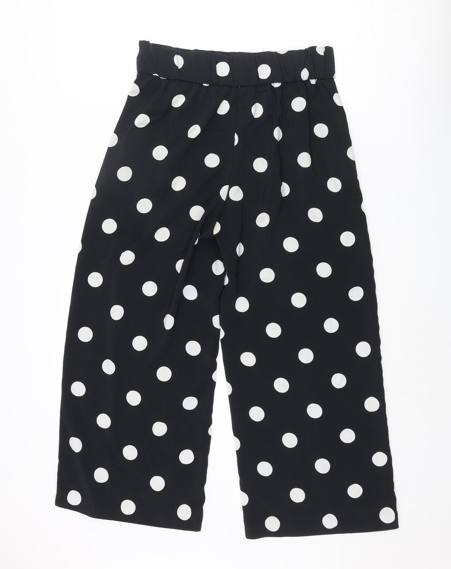Zara Womens Black Polka Dot Polyester Cropped Trousers Size S L23 in Regular - Culotte Button