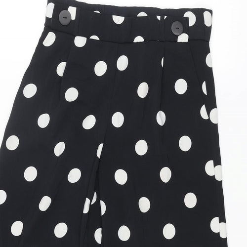 Zara Womens Black Polka Dot Polyester Cropped Trousers Size S L23 in Regular - Culotte Button