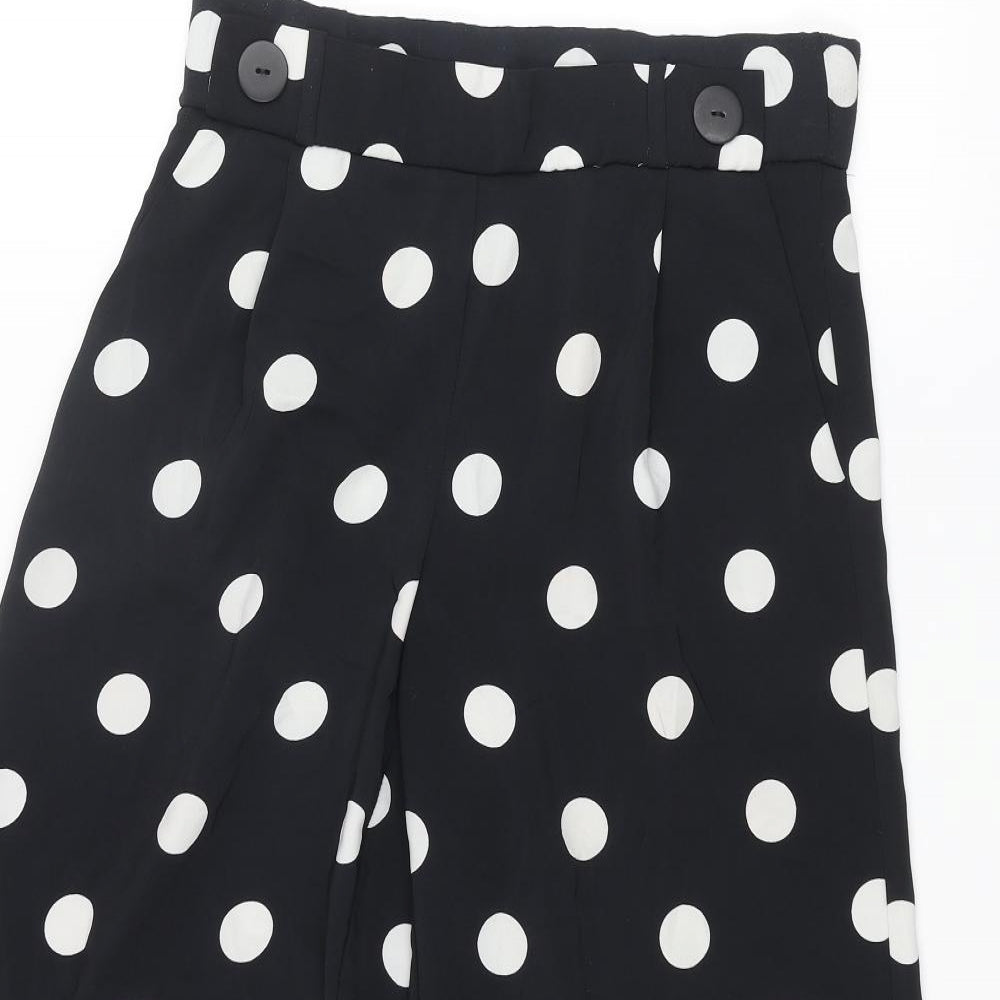 Zara Womens Black Polka Dot Polyester Cropped Trousers Size S L23 in Regular - Culotte Button