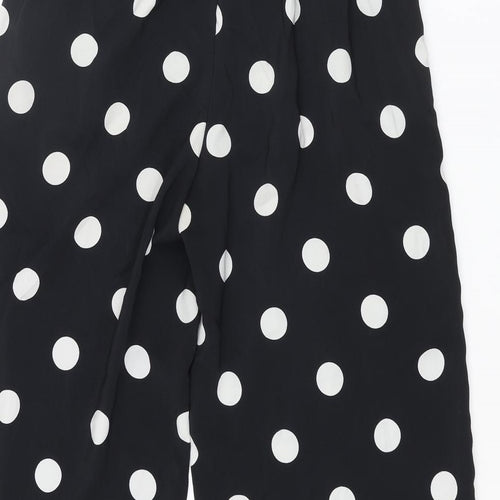 Zara Womens Black Polka Dot Polyester Cropped Trousers Size S L23 in Regular - Culotte Button