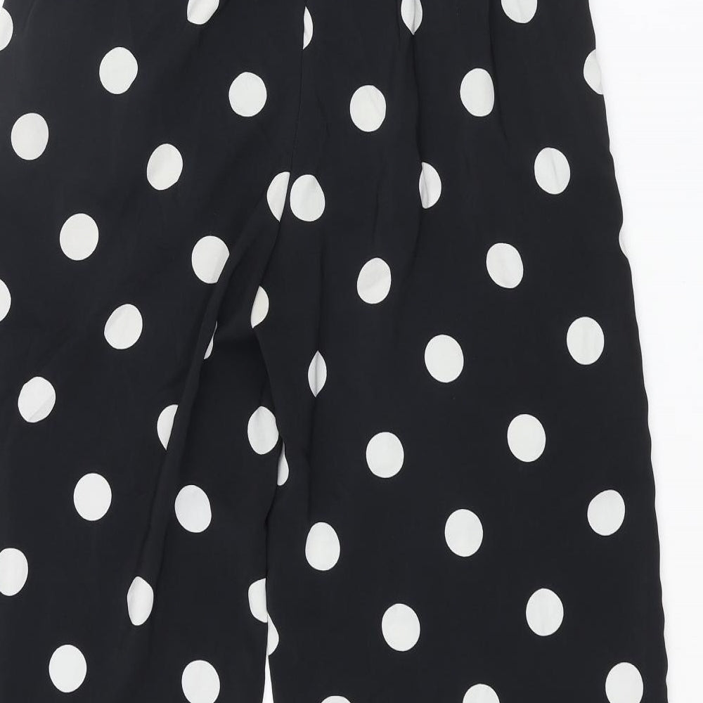 Zara Womens Black Polka Dot Polyester Cropped Trousers Size S L23 in Regular - Culotte Button