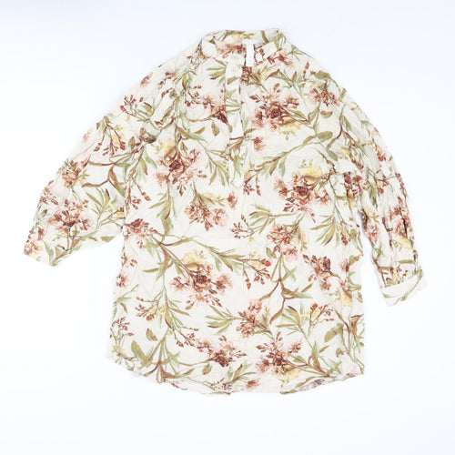 H&M Womens Multicoloured Floral Viscose Tunic Blouse Size 10 Henley