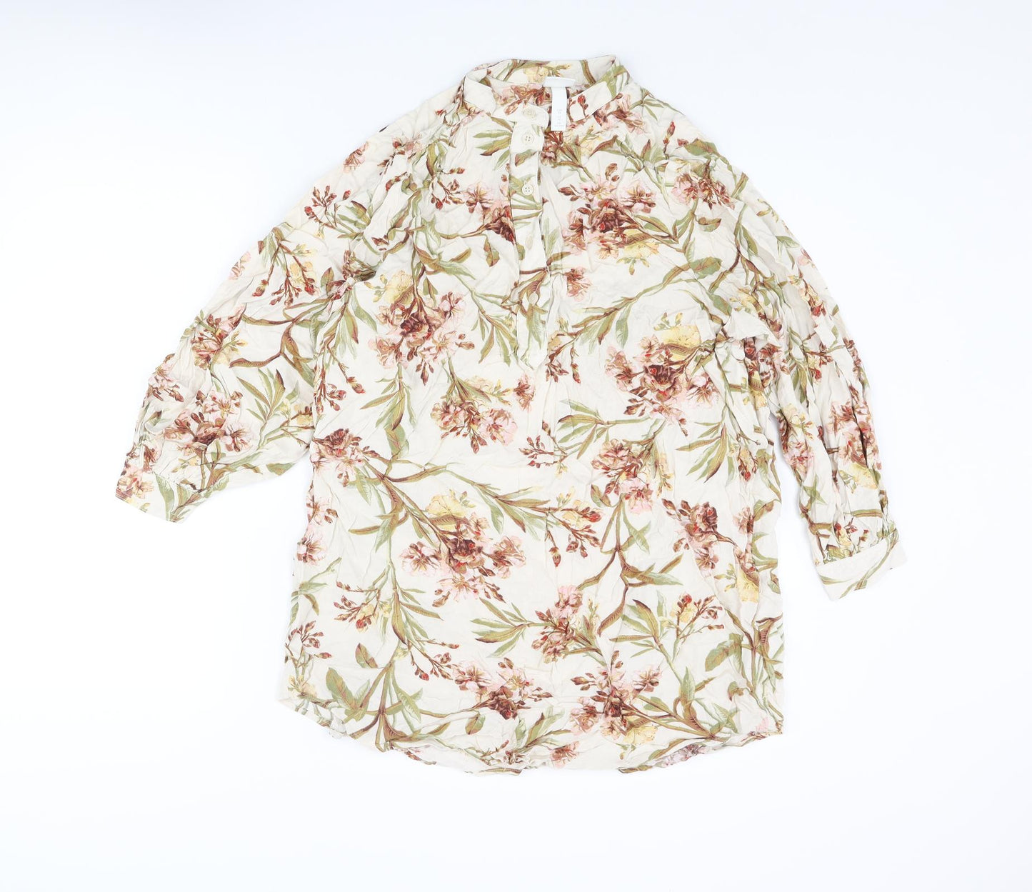 H&M Womens Multicoloured Floral Viscose Tunic Blouse Size 10 Henley
