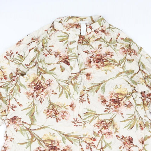 H&M Womens Multicoloured Floral Viscose Tunic Blouse Size 10 Henley