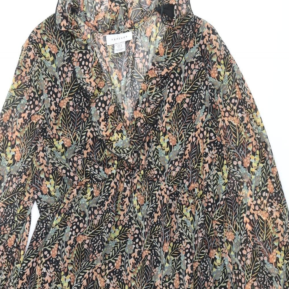 Topshop Womens Multicoloured Floral Polyester A-Line Size 10 V-Neck Pullover - Frill