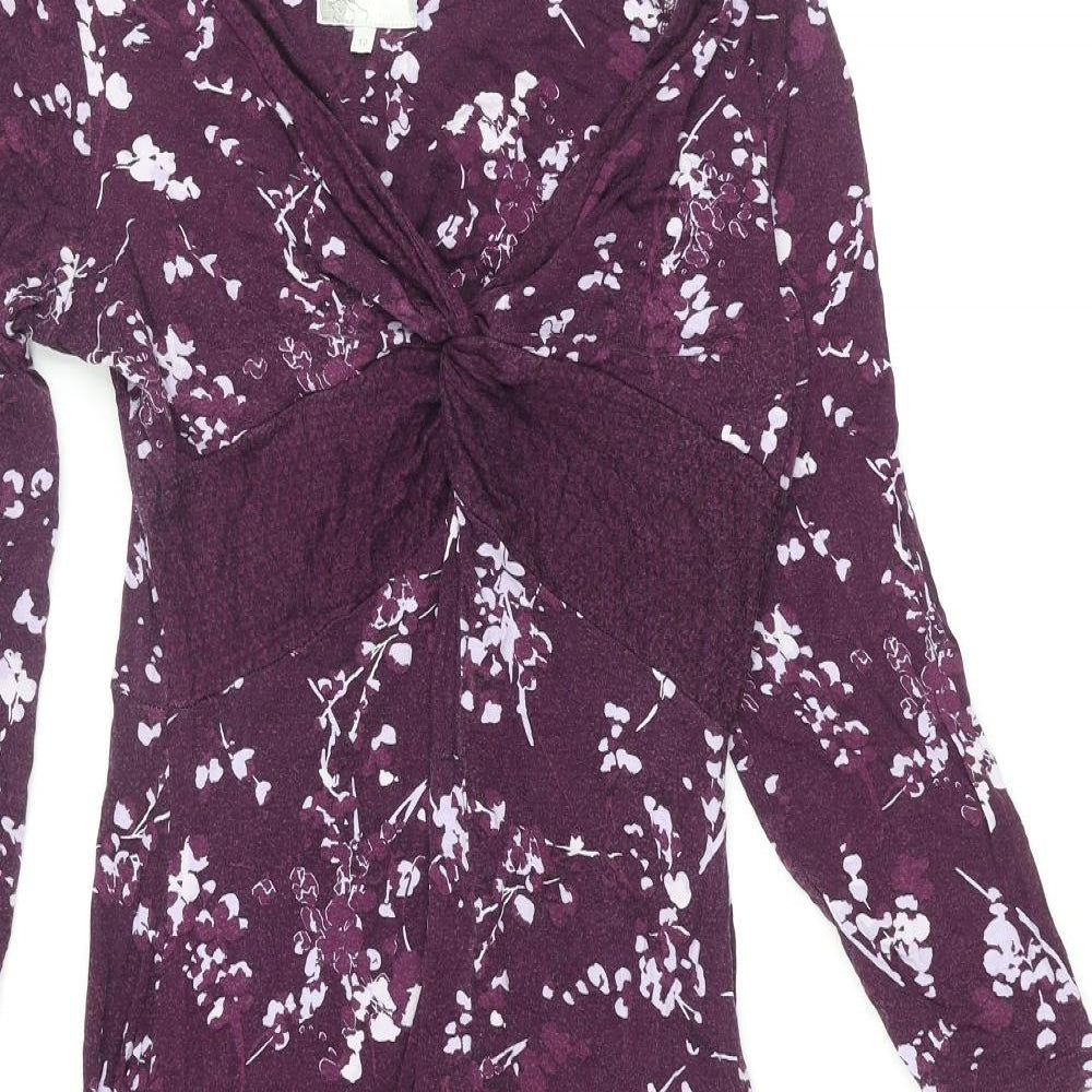 RJR.John Rocha Womens Purple Geometric Viscose Shift Size 14 V-Neck Pullover - Knot