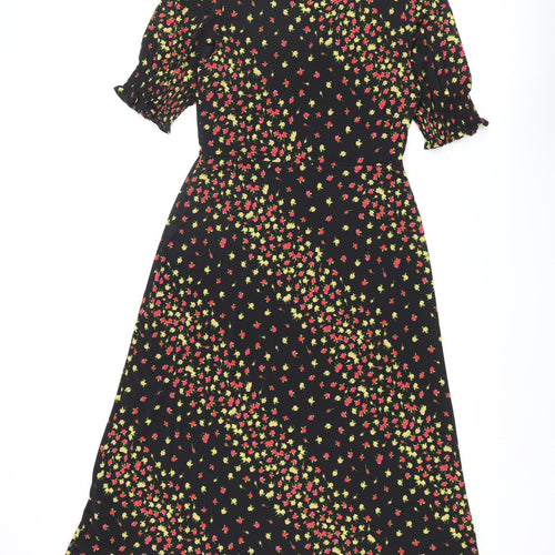 dusk Womens Black Floral Polyester A-Line Size 10 Roll Neck Pullover - Rouched Sleeve