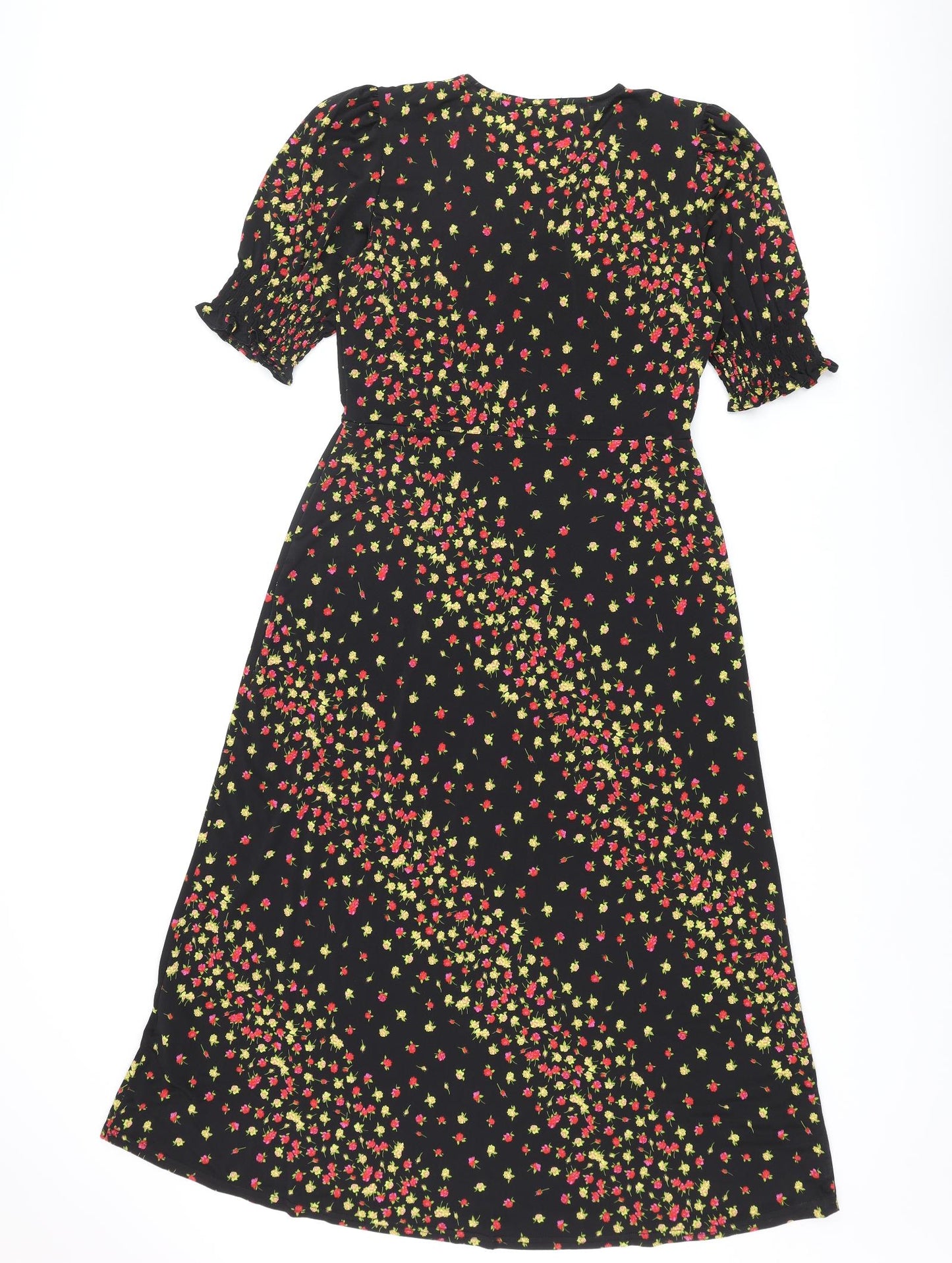dusk Womens Black Floral Polyester A-Line Size 10 Roll Neck Pullover - Rouched Sleeve