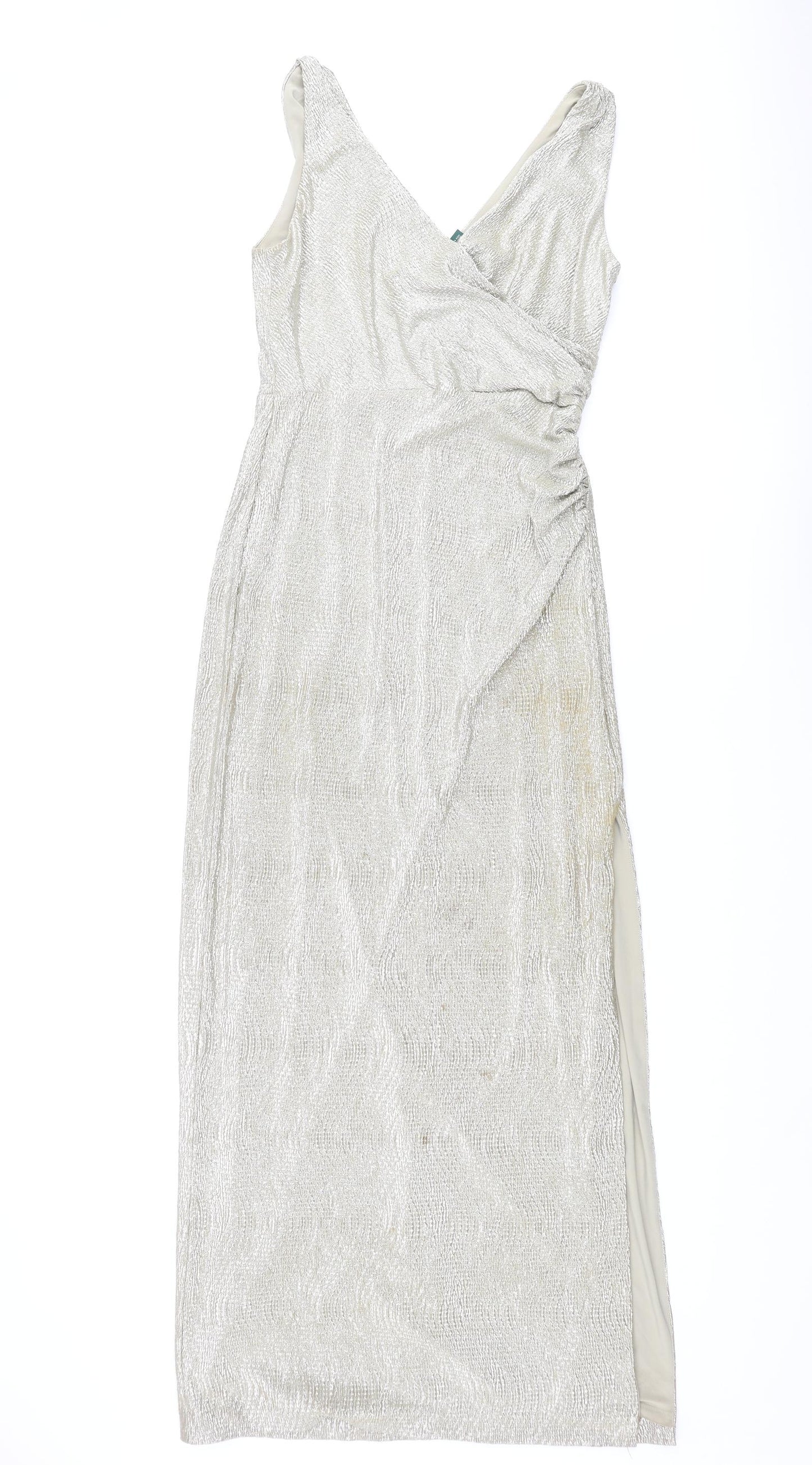 Lauren Ralph Lauren Womens Gold Polyester Maxi Size 10 V-Neck Pullover - Rouched Front Slit