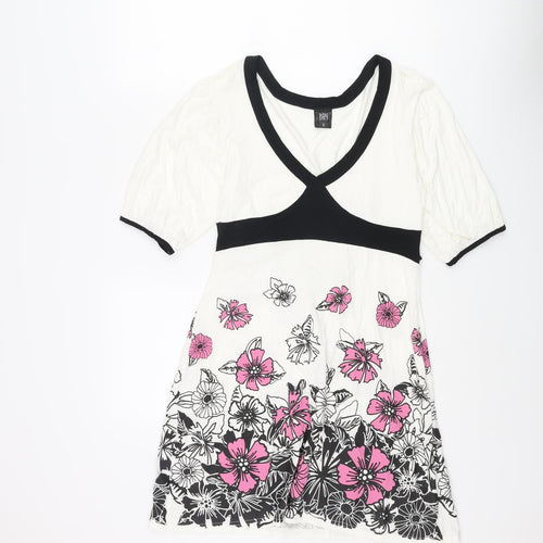 Bay Womens White Viscose A-Line Size 12 V-Neck Pullover - Floral Belted