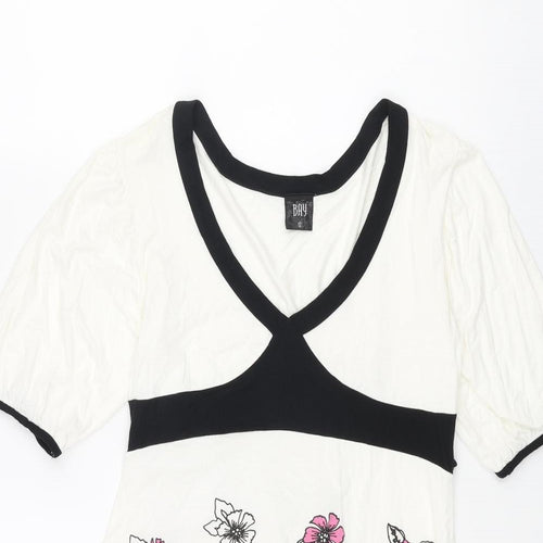 Bay Womens White Viscose A-Line Size 12 V-Neck Pullover - Floral Belted