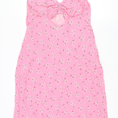 Marks and Spencer Womens Pink Floral Viscose Slip Dress Size 14 V-Neck Pullover - Rouched