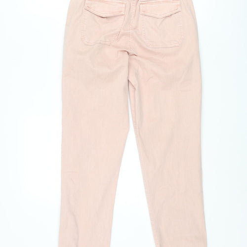 Marks and Spencer Womens Pink Cotton Tapered Jeans Size 8 L27 in Regular Zip - Elasticated Zip