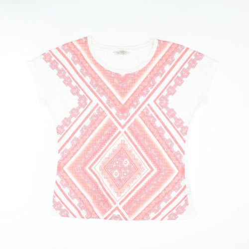 Marks and Spencer Womens Multicoloured Cotton Basic T-Shirt Size 10 Round Neck - Geometric Print