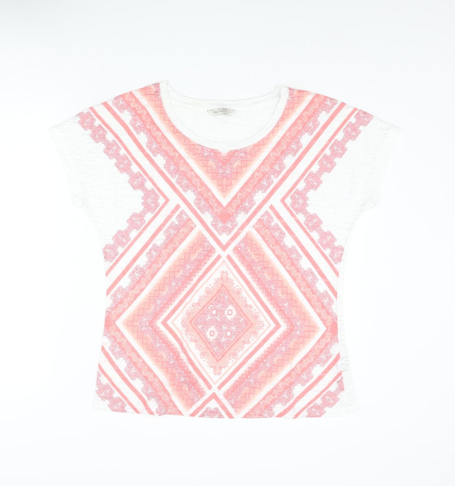 Marks and Spencer Womens Multicoloured Cotton Basic T-Shirt Size 10 Round Neck - Geometric Print