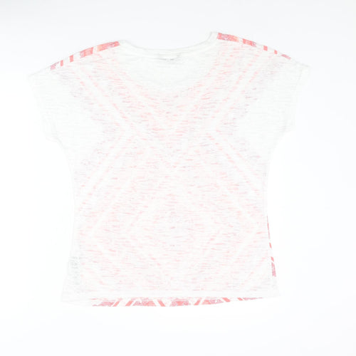 Marks and Spencer Womens Multicoloured Cotton Basic T-Shirt Size 10 Round Neck - Geometric Print