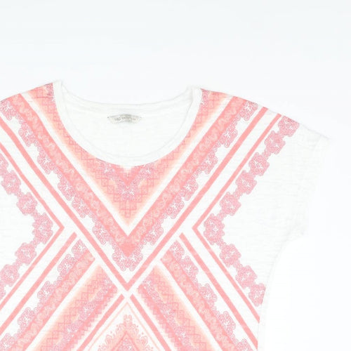 Marks and Spencer Womens Multicoloured Cotton Basic T-Shirt Size 10 Round Neck - Geometric Print